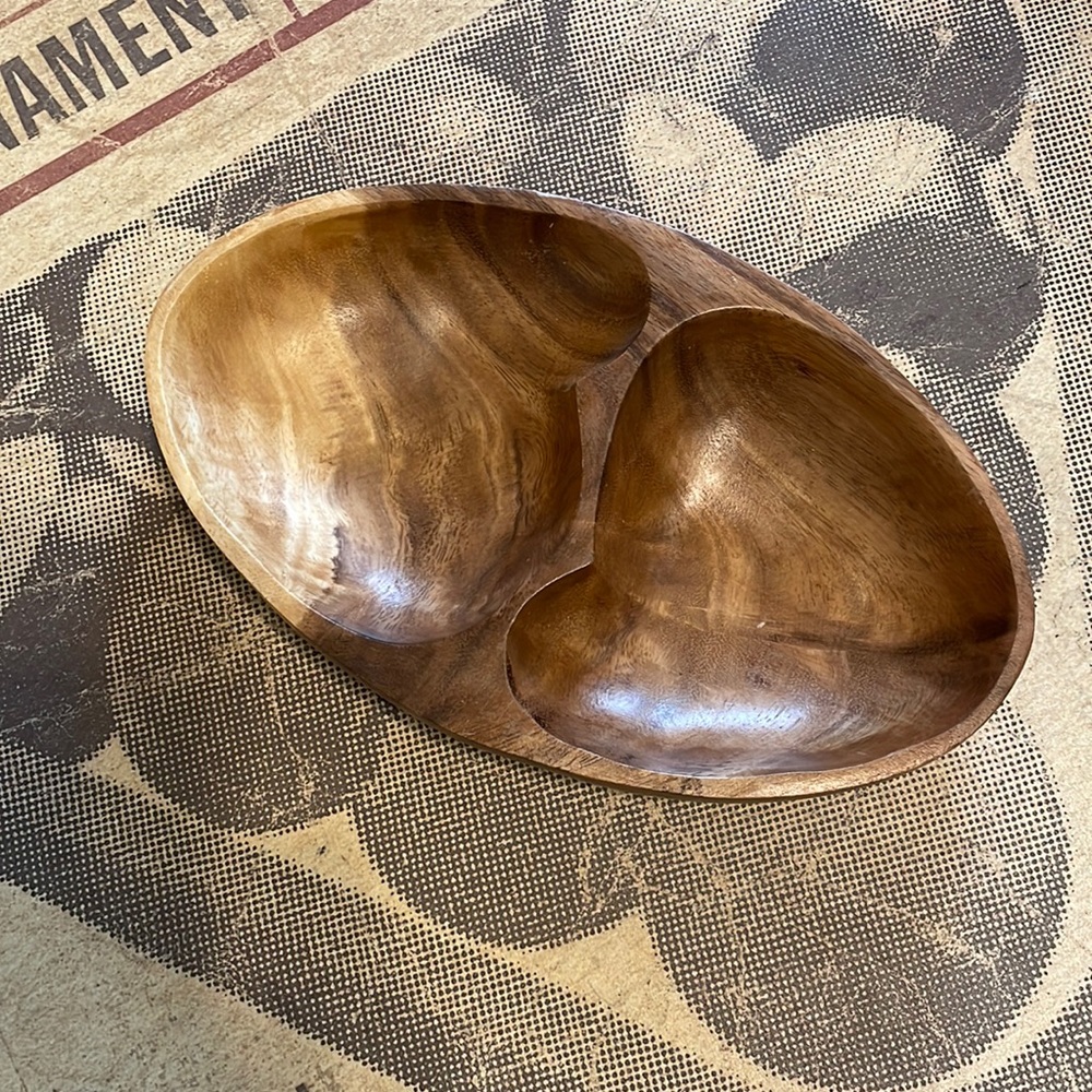 VINTAGE two-tone wood bowl with two sides.